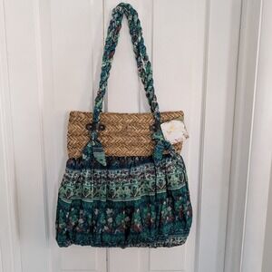 Capelli Straworld Fabric Straw Bag Boho Hippie Purse Tote Beach Lined Pocket